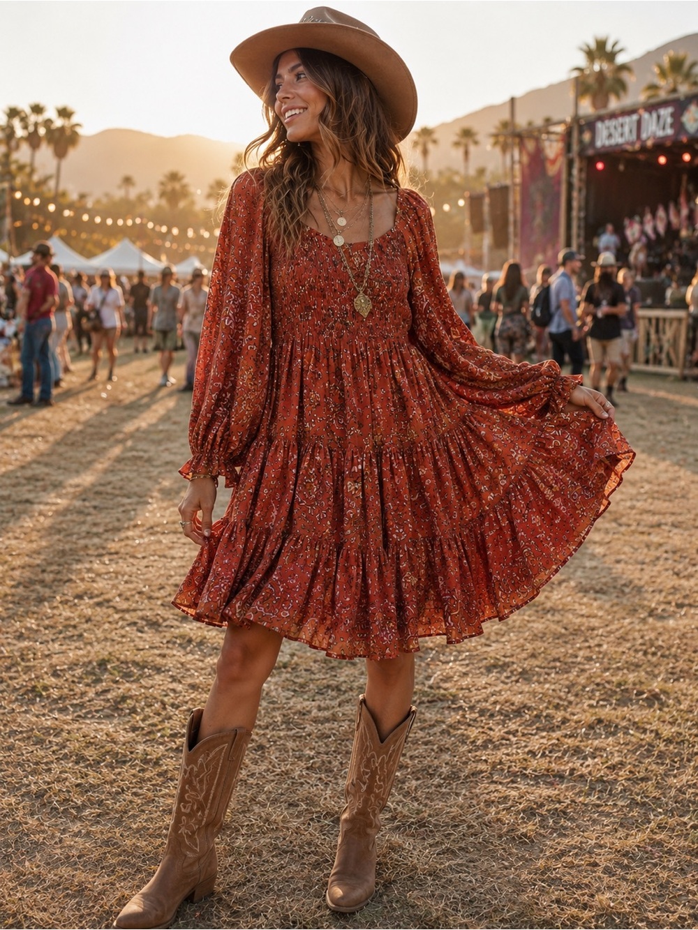 Patrons of Peace Rust Floral Mini Dress